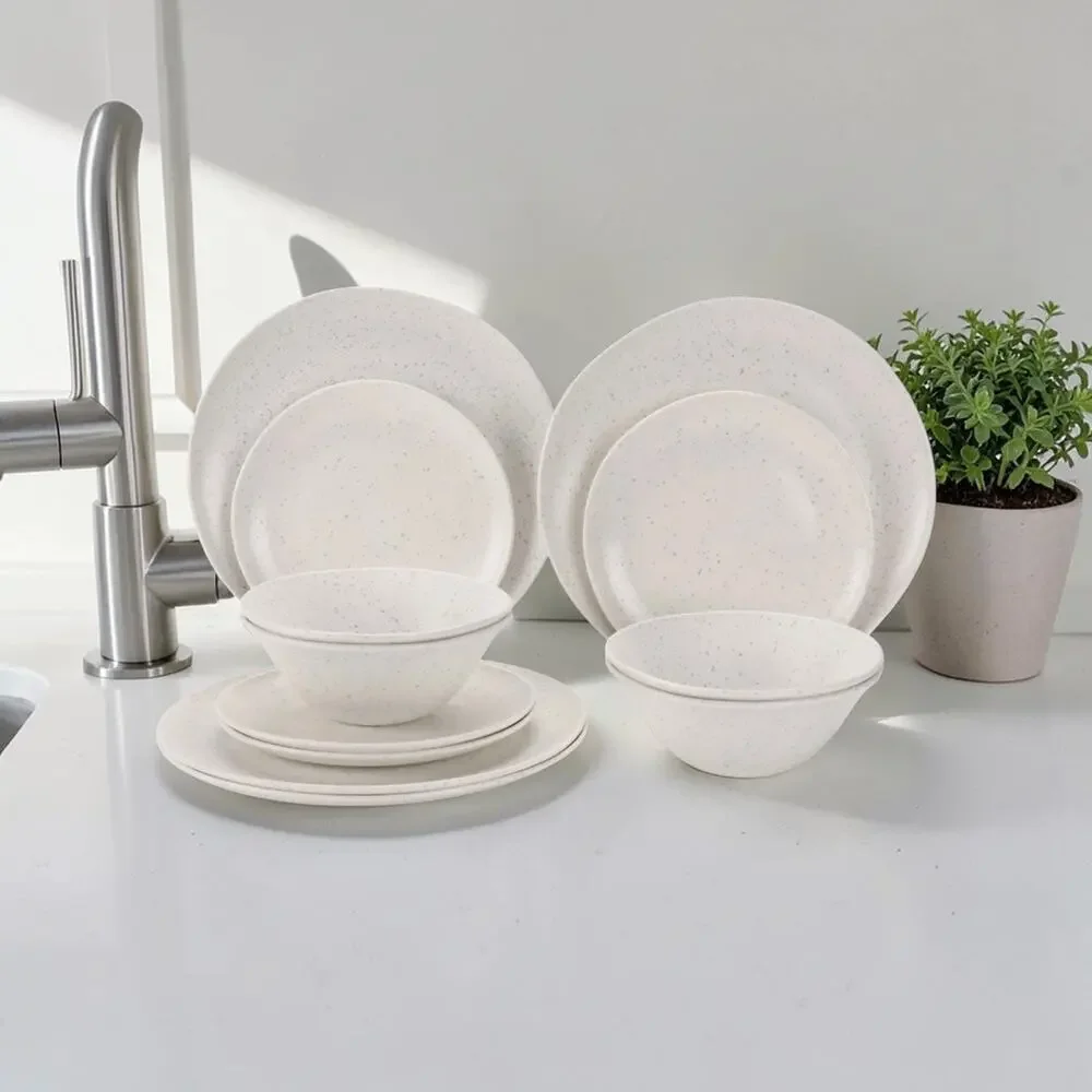 12-Piece Tan Eco-Friendly Dinnerware Set